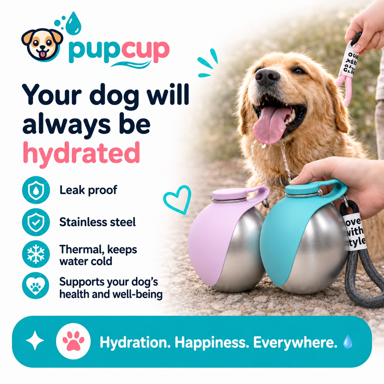 Leak-Proof Stainless Steel Dog Water Bottle