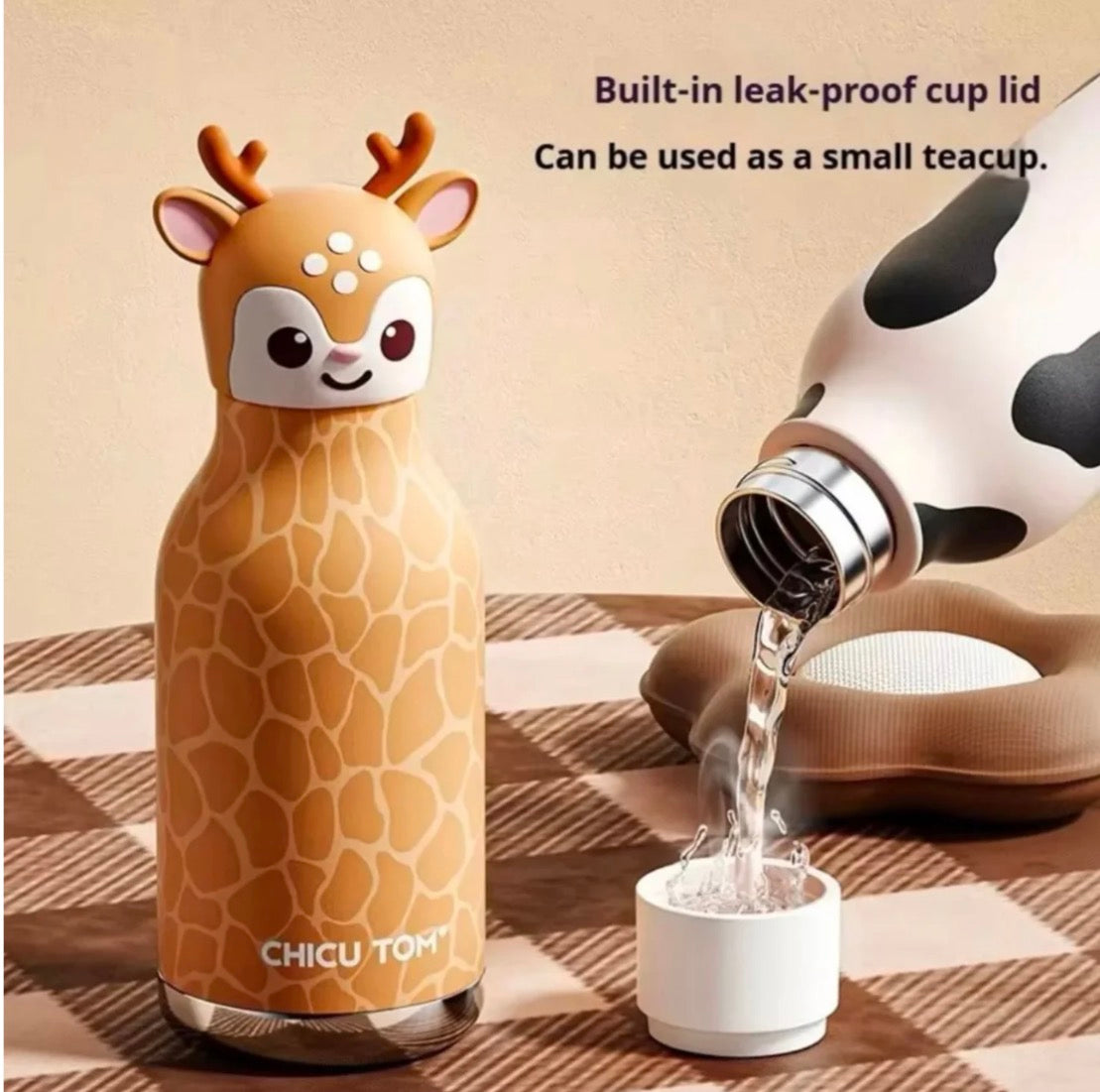 Cute 3D Animal Water Bottle – 304 Stainless Steel Thermal Flask