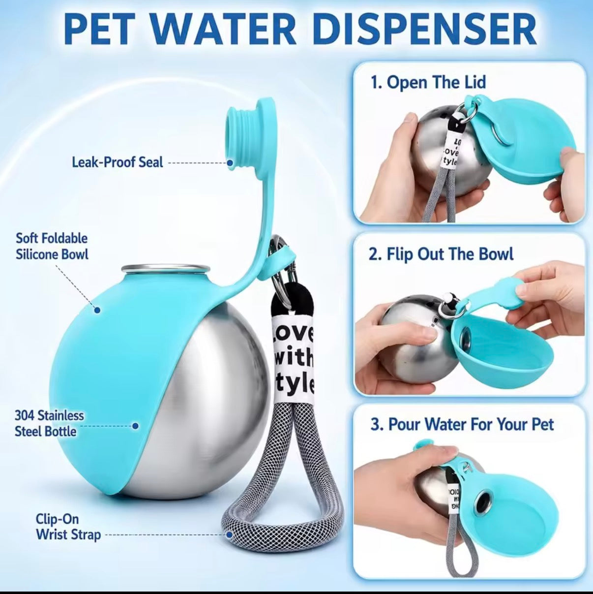Leak-Proof Stainless Steel Dog Water Bottle