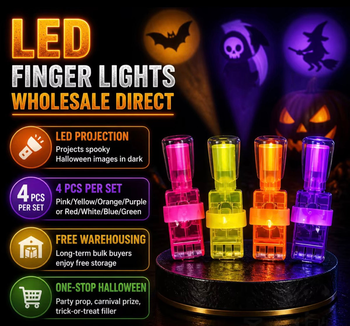 Glow Projection Rings – 5-Piece LED Party Fun for Kids & Adults 5 Rings