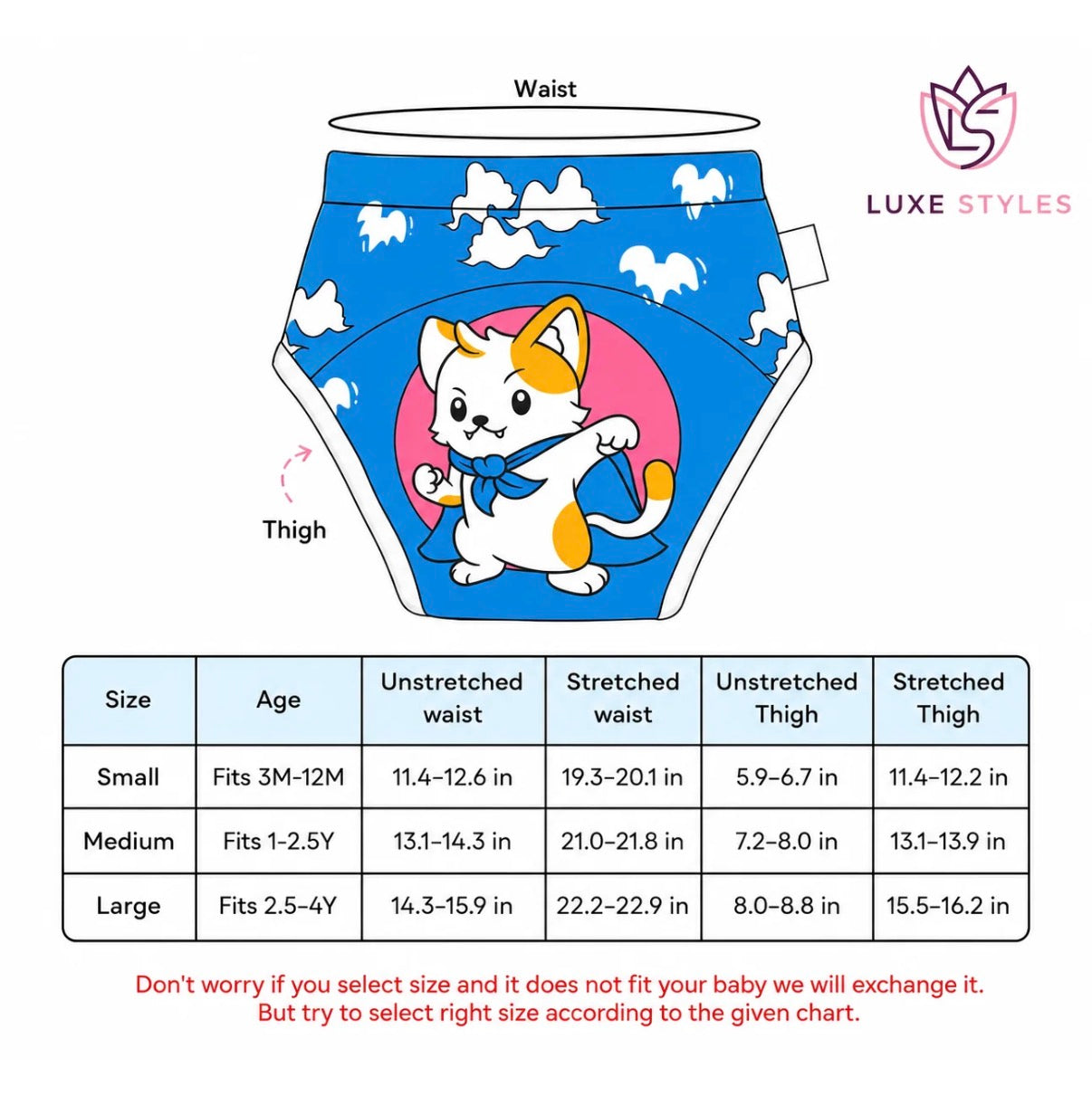 Lifetime Reusable Washable Baby Diapers Pants 3 Layers Soft Cotton