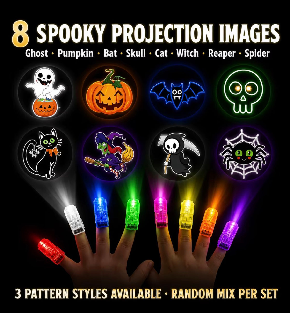 Glow Projection Rings – 5-Piece LED Party Fun for Kids & Adults 5 Rings
