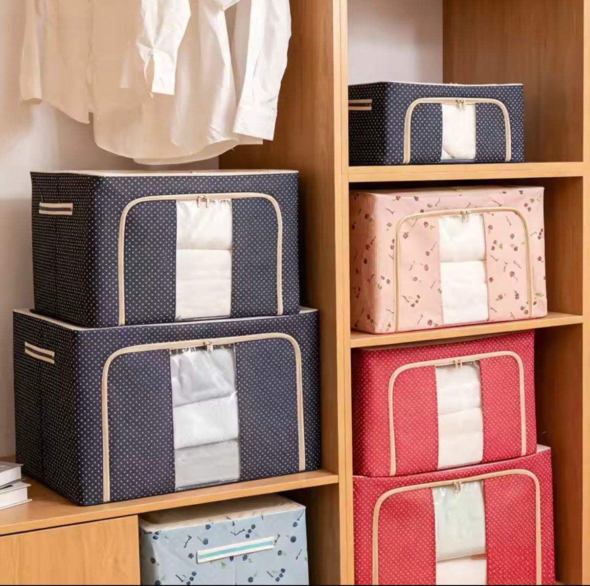 SET OF 3 Steel Frame Foldable Storage Bags Large Capacity Zipper & Clear Window