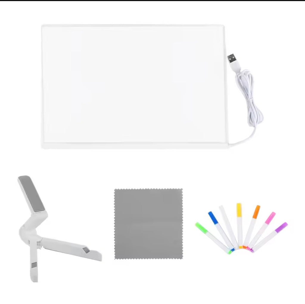 DIY LED Light-Up Writing Board With 7 Marker Acrylic Pad with Stand | Colorful DIY Notes & Erasable Neon Pens