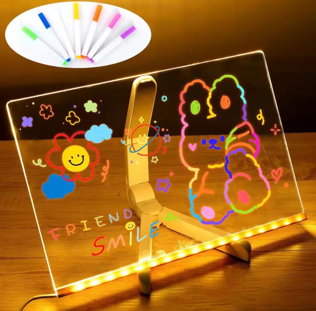 DIY LED Light-Up Writing Board With 7 Marker Acrylic Pad with Stand | Colorful DIY Notes & Erasable Neon Pens