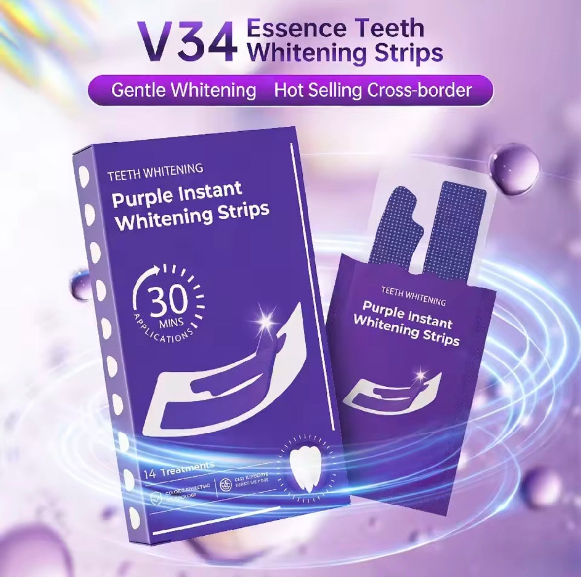 Purple Teeth Whitening Strips| Teeth Bleaching Color Corrector | Remove Stain In 30 Minutes
