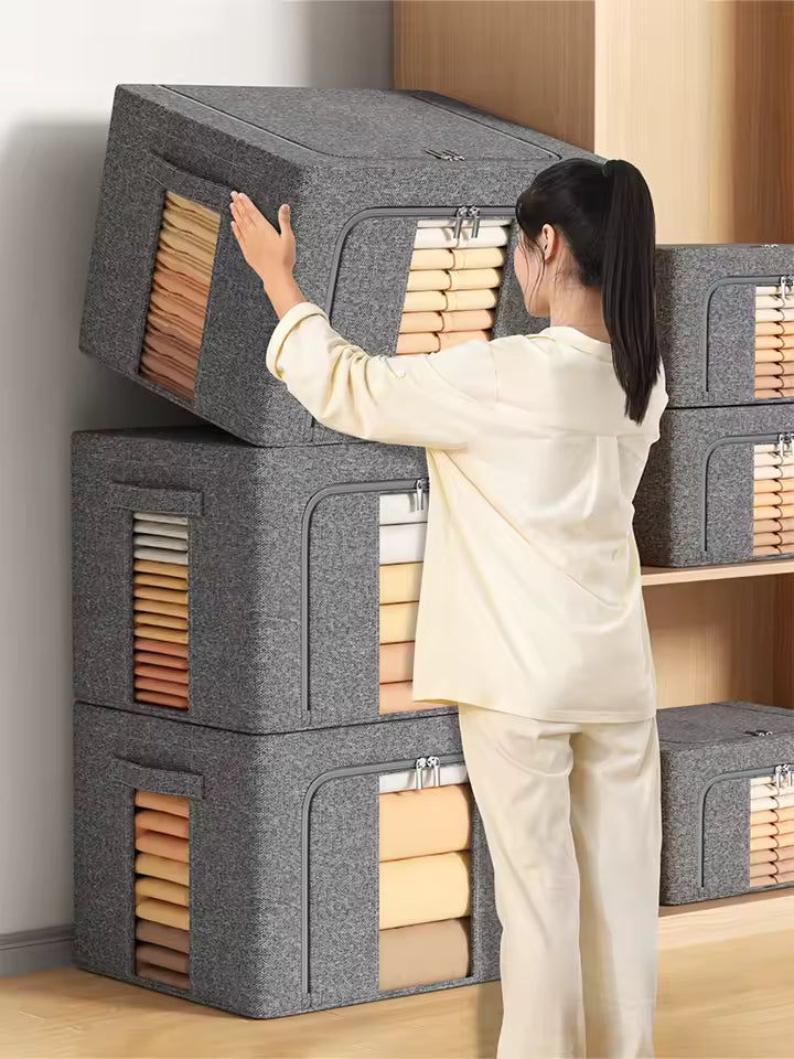 3-Piece Foldable Fabric Storage Bags with Steel Frame